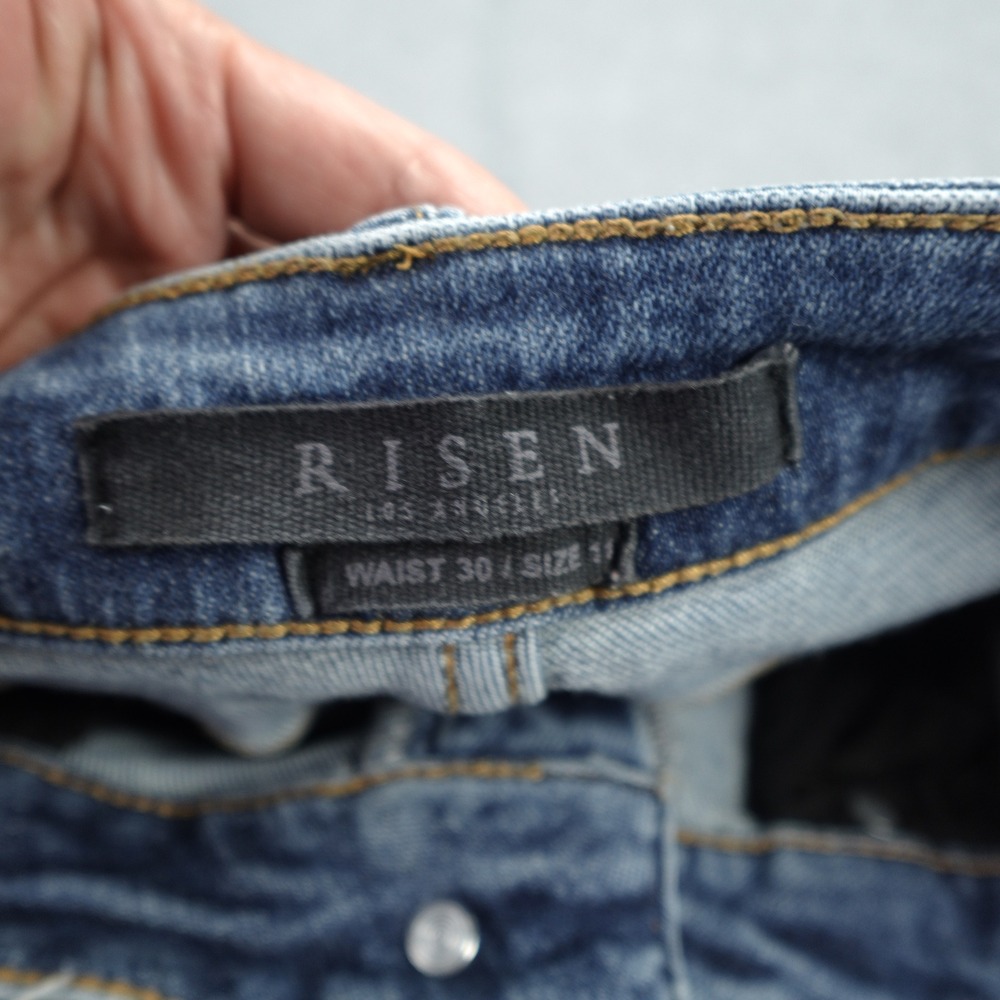 Risen Jeans Womens 30/11 Blue Distressed Straight Raw Hem Denim‎ High Rise - Picture 5 of 14
